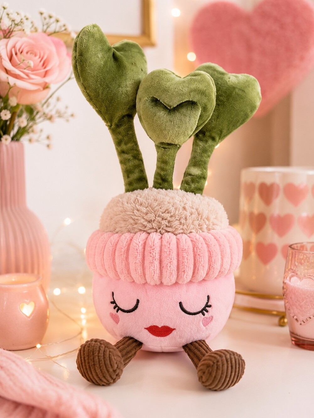 Holiday Home Valentine Succulent Heart Leaves Plush NWT 12" Pink Plant